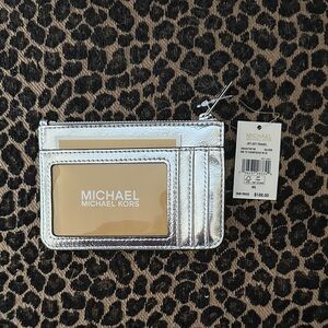 Michael Kors Jet Set Travel Metallic Silver Card Coin Holder